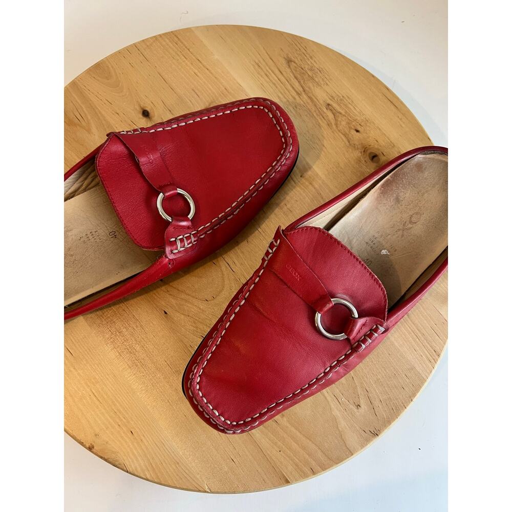 Red Genuine Leather Square Toe Embellished Slip on Mule Size 40 / 9.5 Geox USA